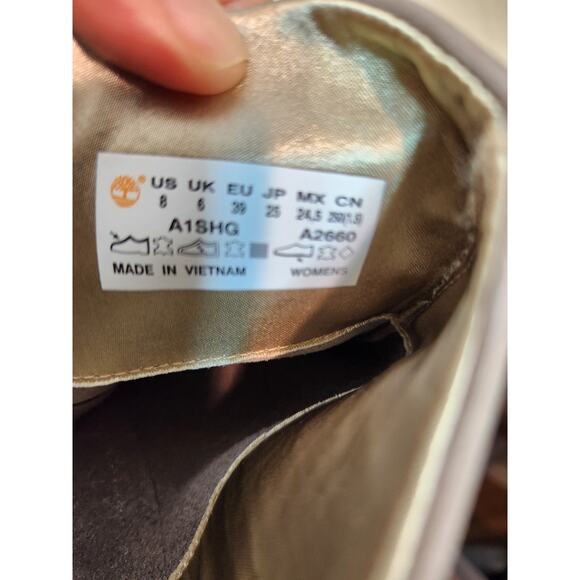 Timberland Taupe Suede Heeled‎ Boots Size 8 Knee High Stacked Heel A2660 - Picture 3 of 13